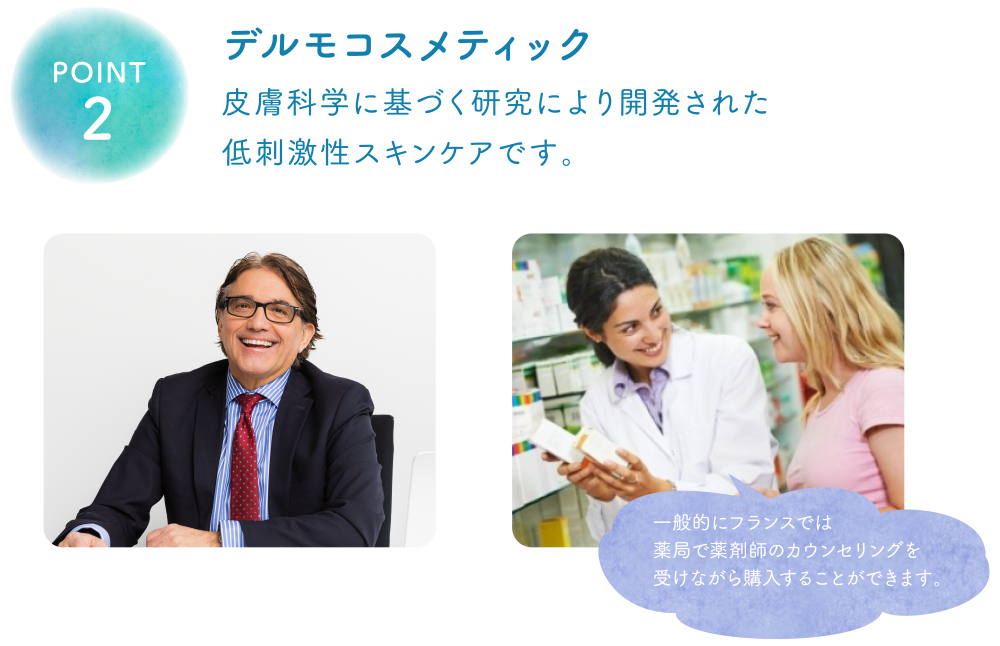 デルモコスメティック 皮膚科学に基づく研究により開発された低刺激性スキンケアです。